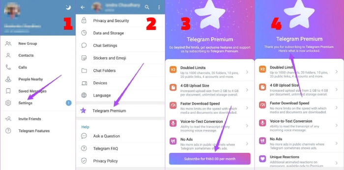 Telegram Premium subscription on Android