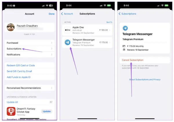 Telegram premium cancel subscription in iOS