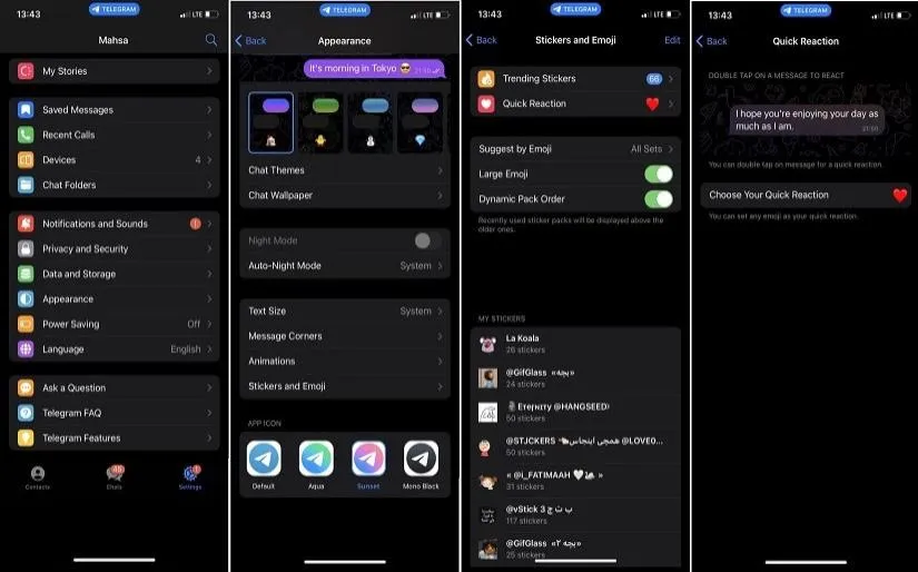How to change telegram quick reactions on ios