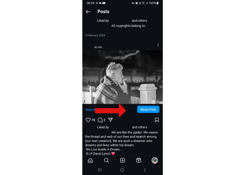 Select the post you want to boost