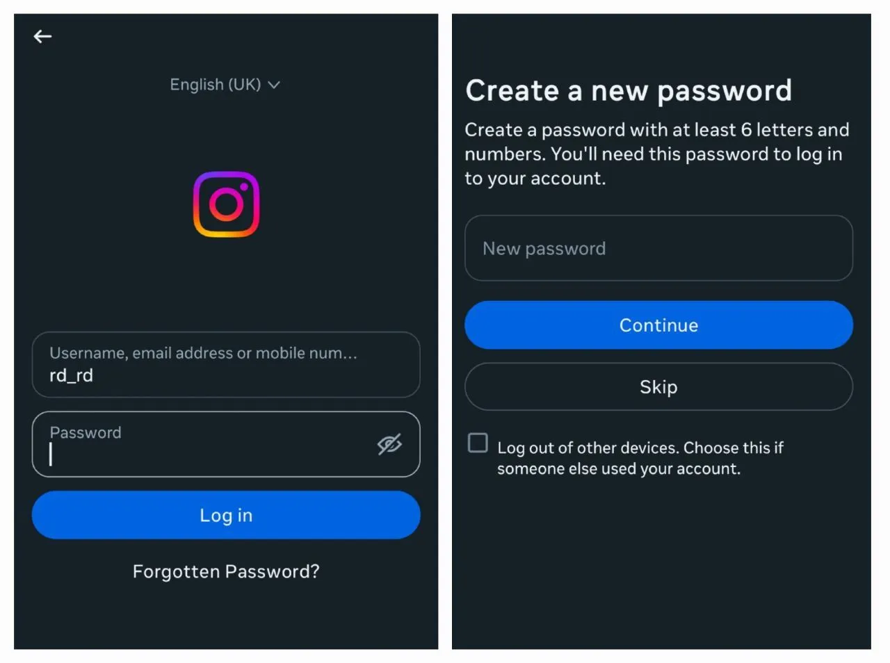 Reset Instagram password without old password