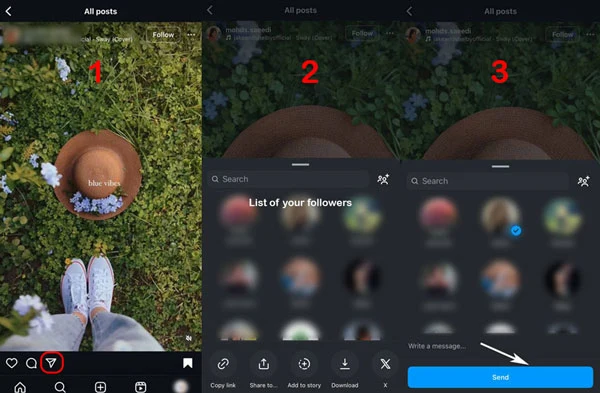 share Instagram reels with friends or via direct message